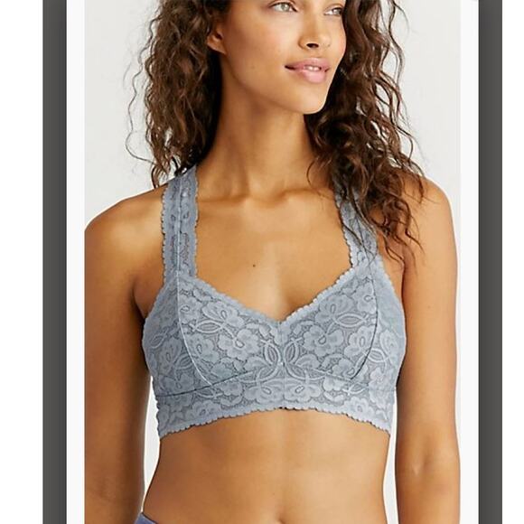 Intimately Free People Galloon Lace Racerback Bralette Small Fall Frost EUC - Picture 1 of 9